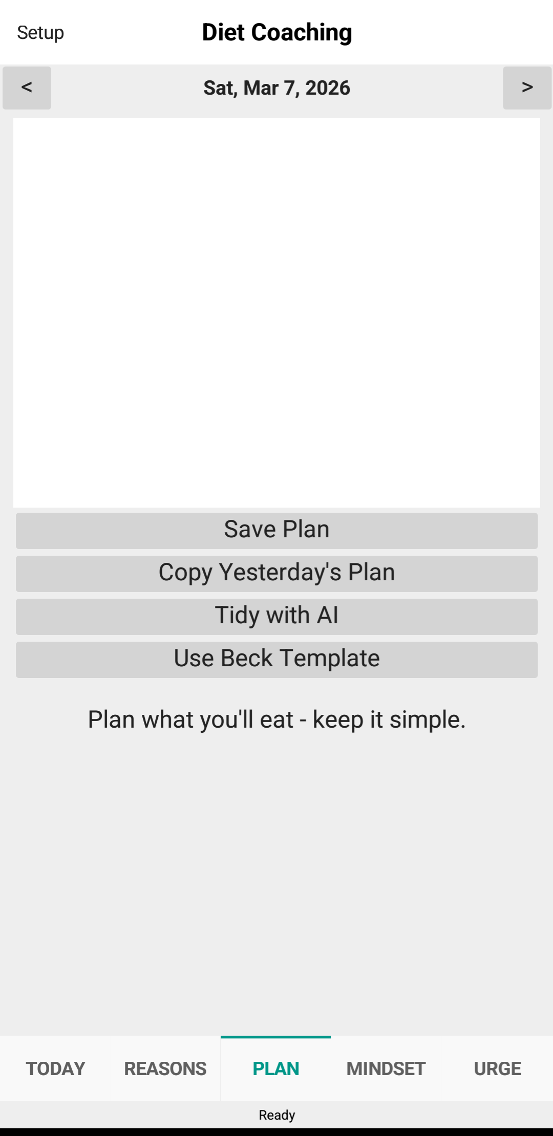 Plan tab - daily meal planning