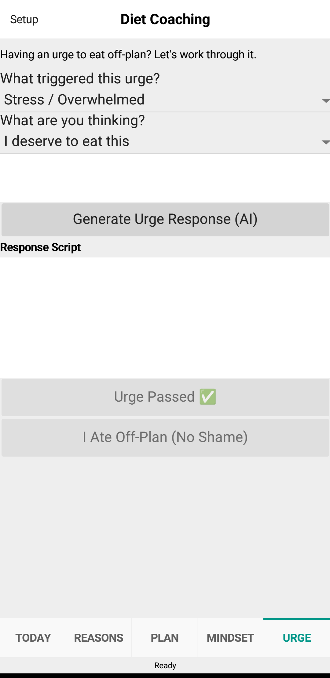 Urge tab - craving tracker and response tool